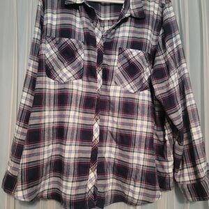 Maurices Plaid Button Down Shirt - Blue and White